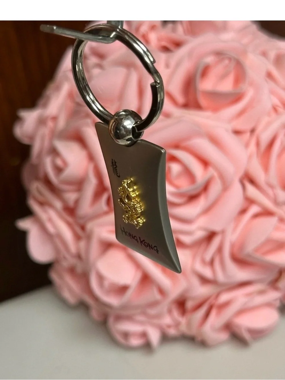 Hong Kong Gold Dragon Stainless Steel Keychain - Silver